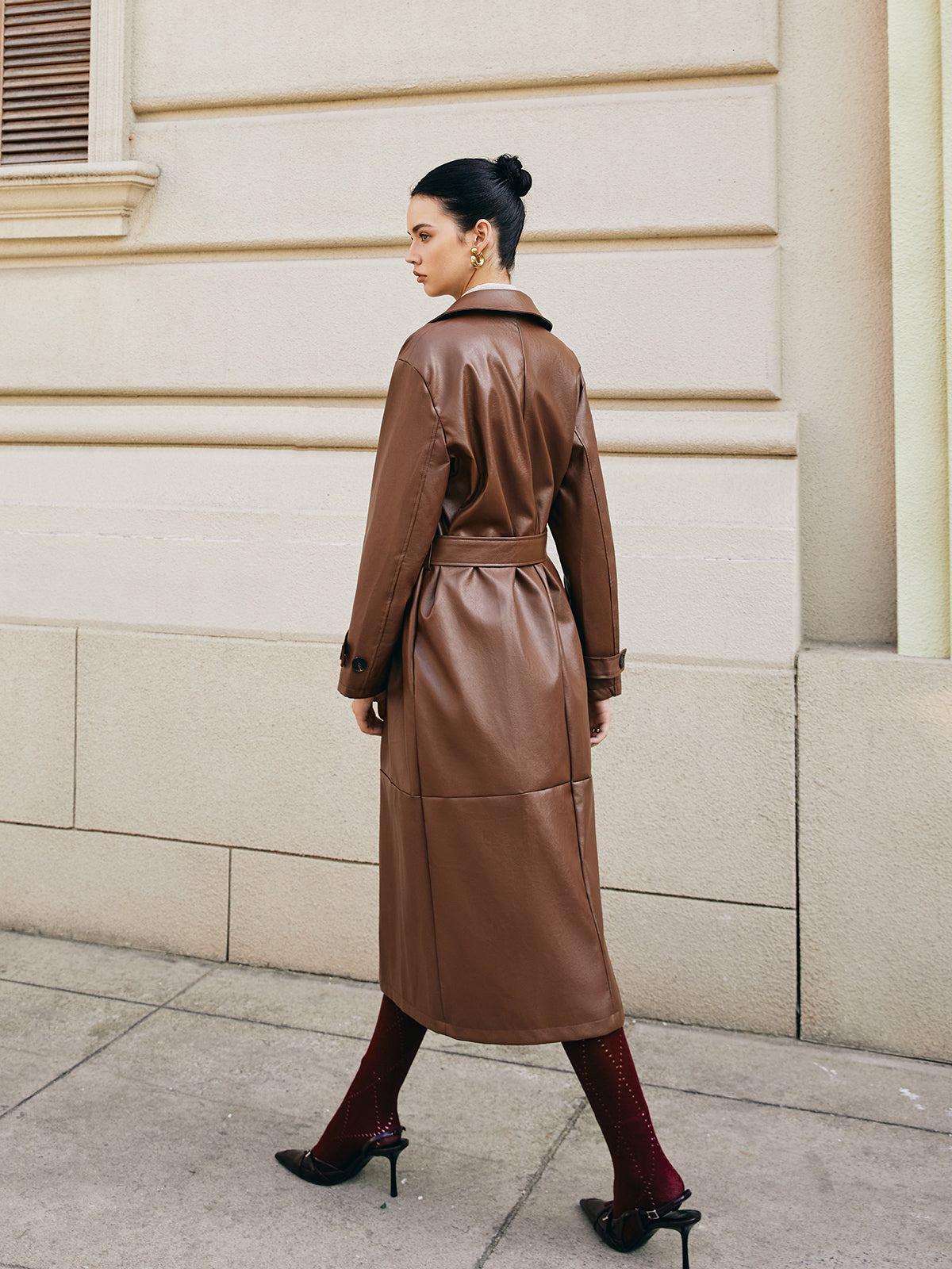 Leisure Faux Leather Long Jacket-Chicvia