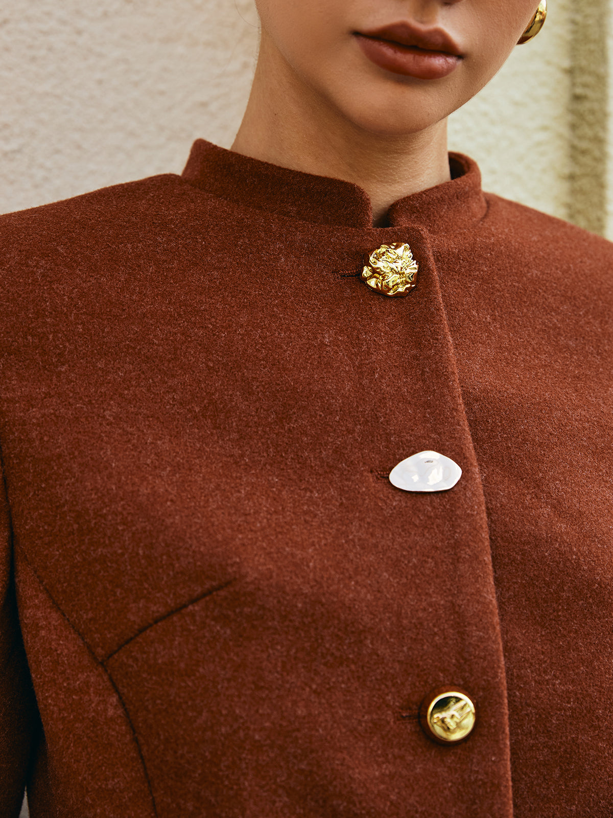 Button Down Tweed Short Coat-Chicvia