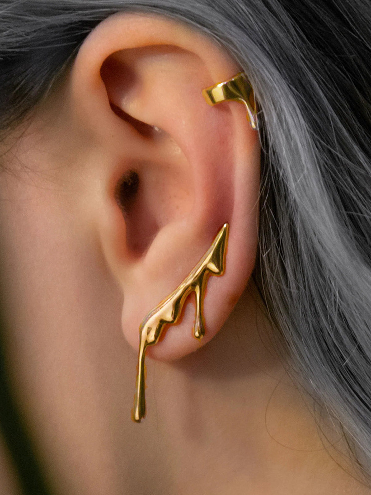 Left Golden Lava Drop Ear Cuff-Chicvia
