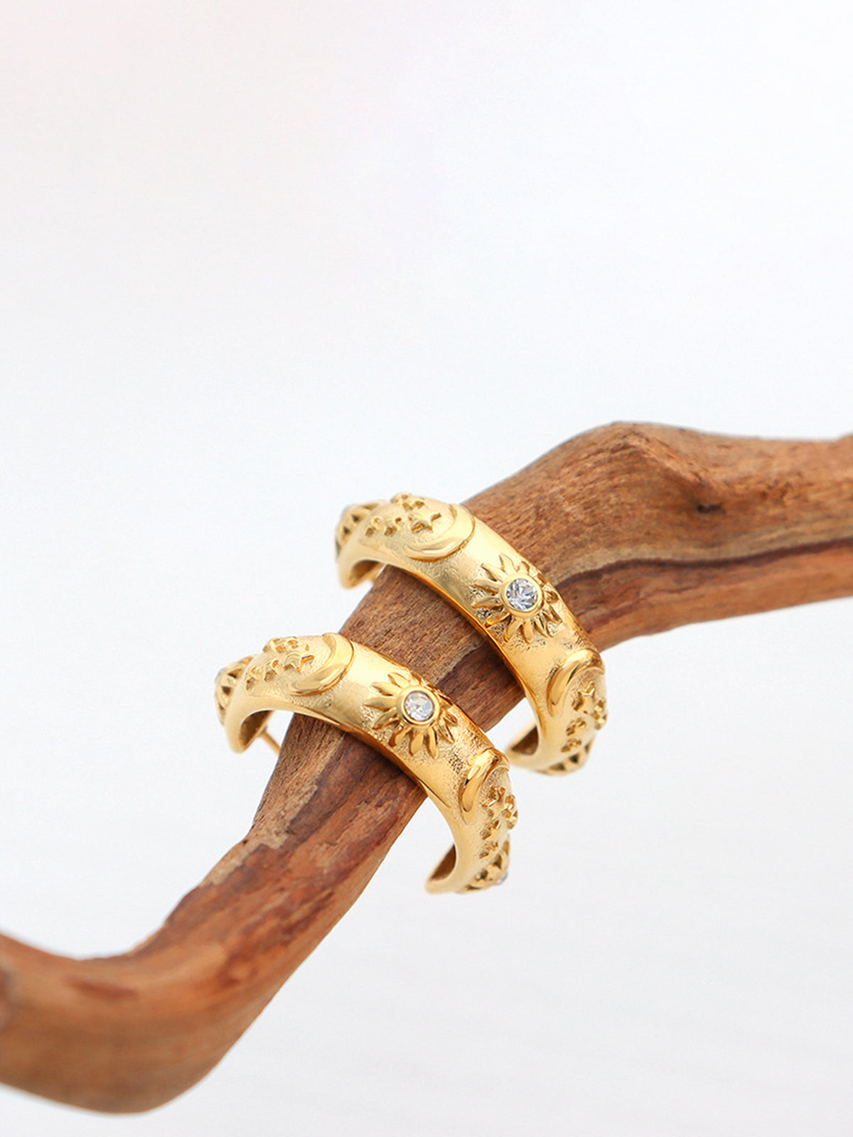 Embossed Pattern Zircon Hoop Earrings-Chicvia