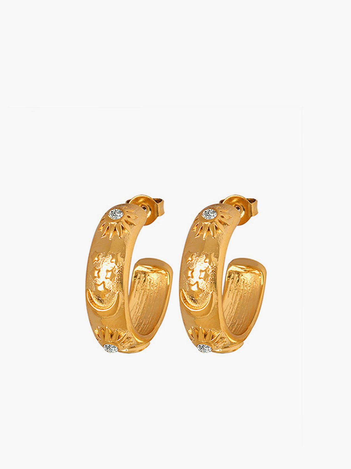 Embossed Pattern Zircon Hoop Earrings-Chicvia