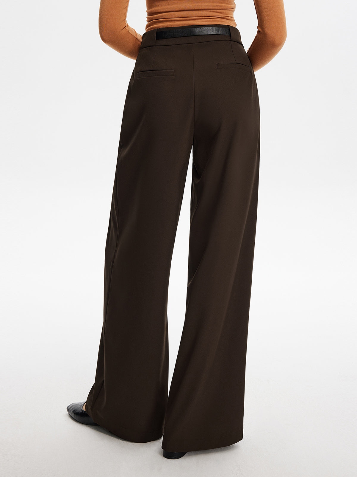 Pleated Wide-Leg Pants With Belt-Chicvia
