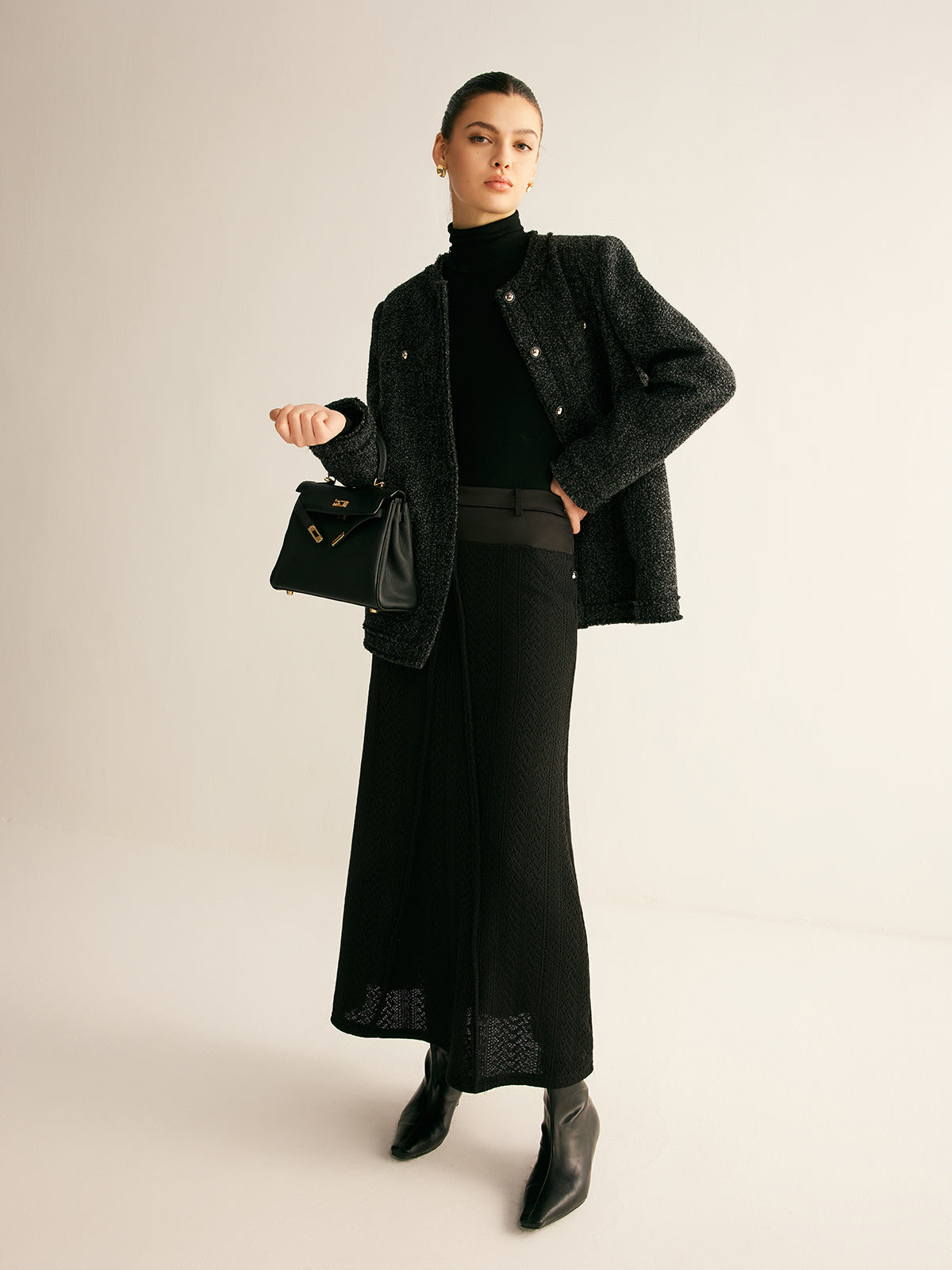 Hollow Piping Sweater Skirt Without Belt-Chicvia