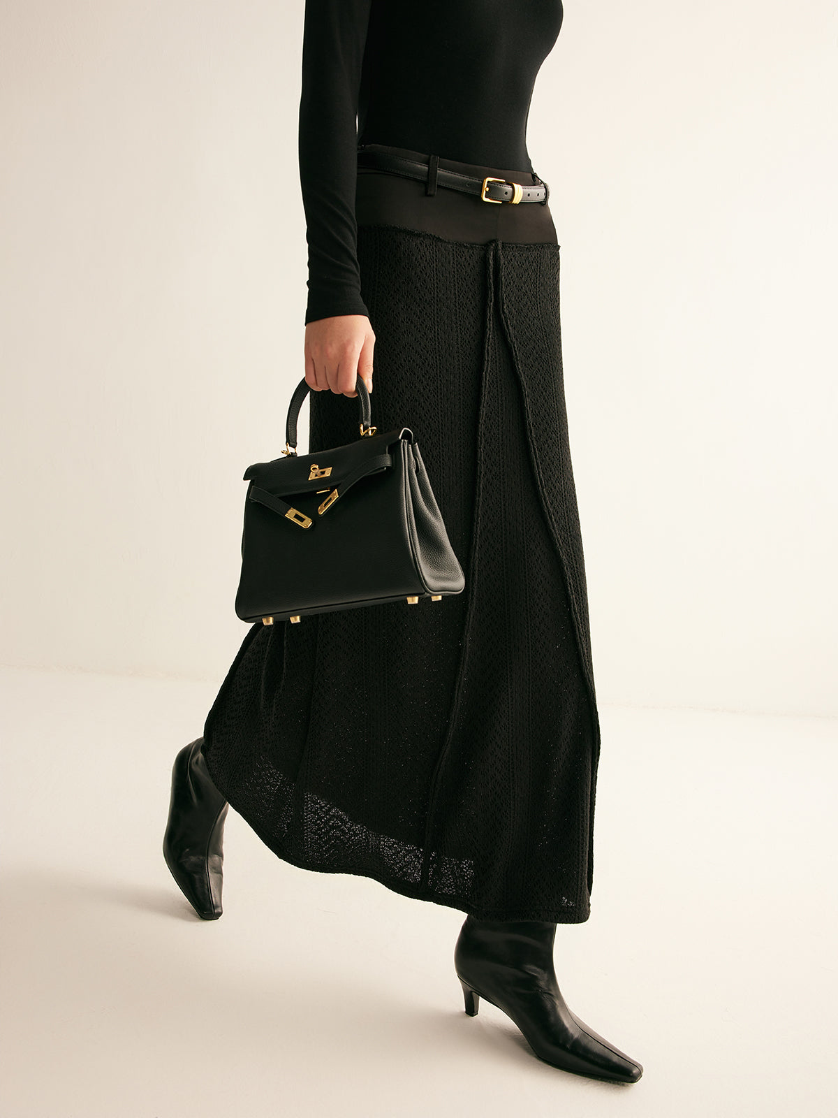 Hollow Piping Sweater Skirt Without Belt-Chicvia