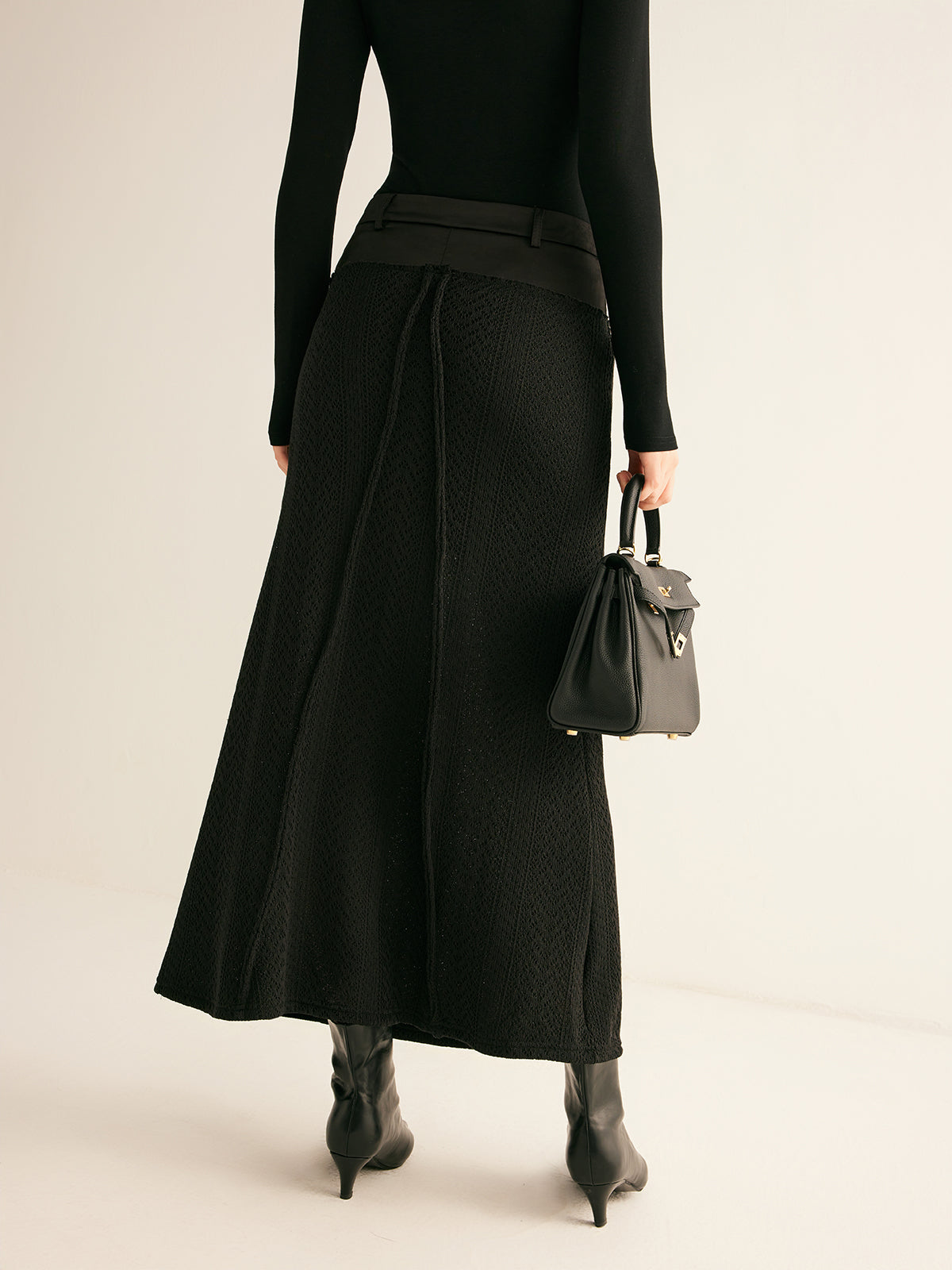 Hollow Piping Sweater Skirt Without Belt-Chicvia