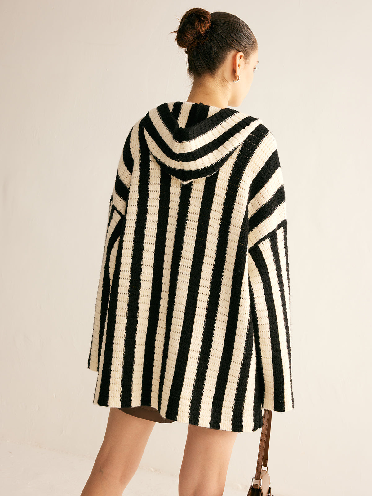 Contrast Pinstripe Hooded Cardigan-Chicvia