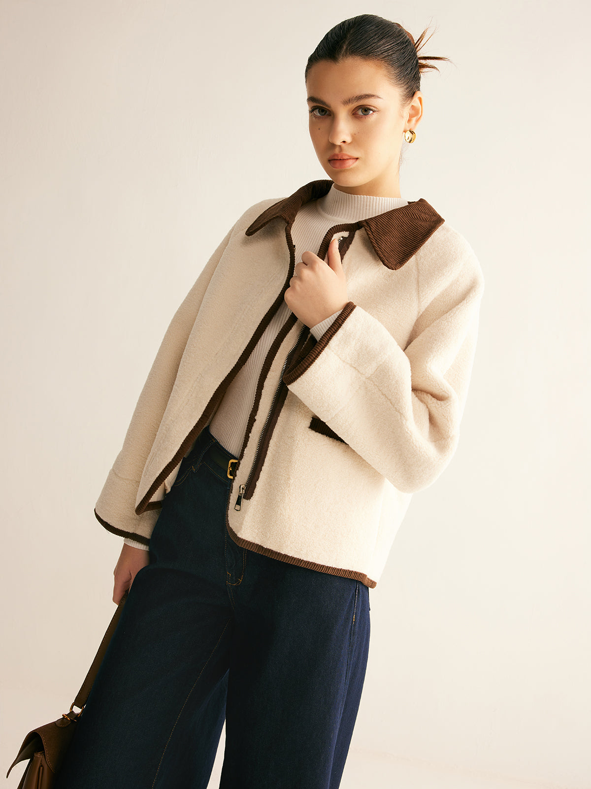 Contrast Binding Minky Jacket-Chicvia