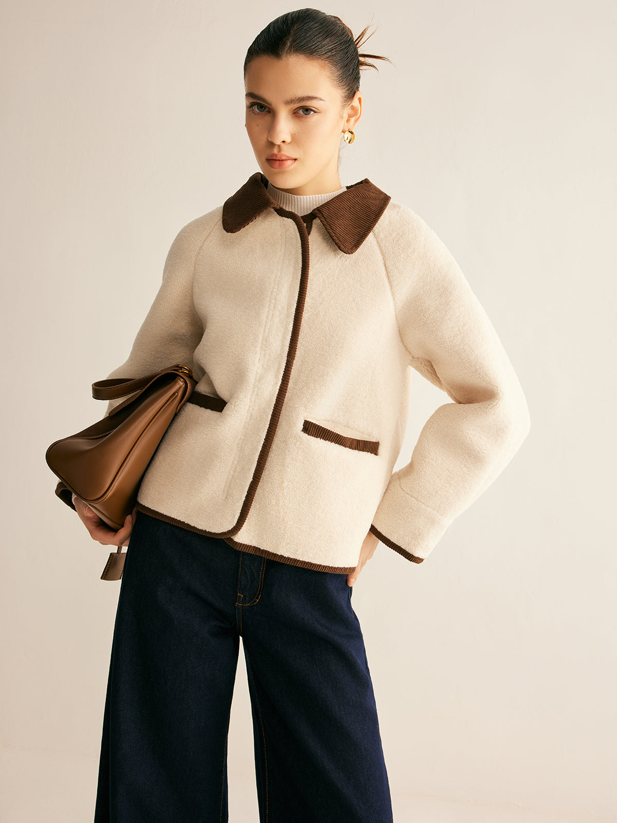 Contrast Binding Minky Jacket-Chicvia