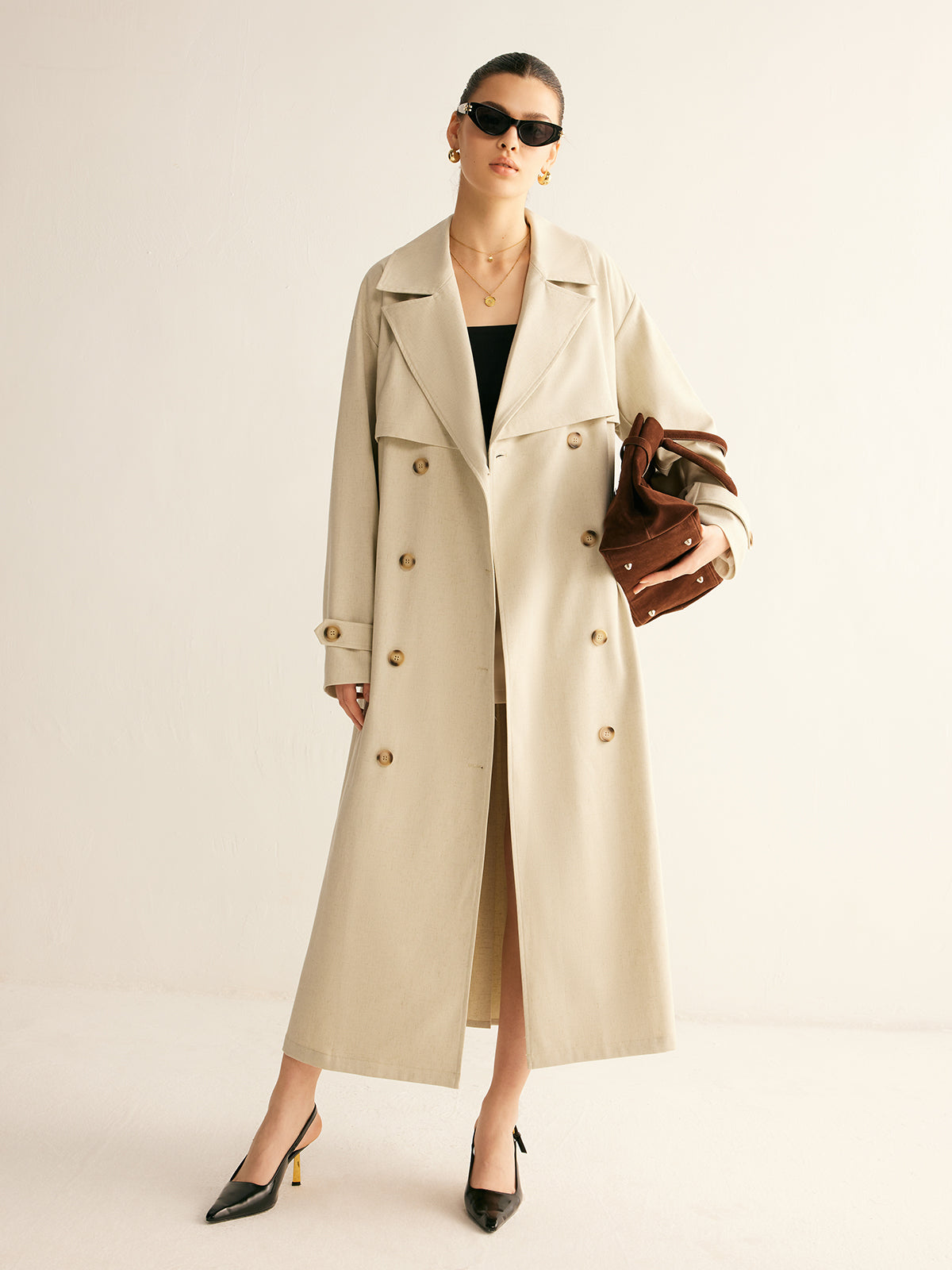 Elegant Pleated Trench Coat With Belt-Chicvia