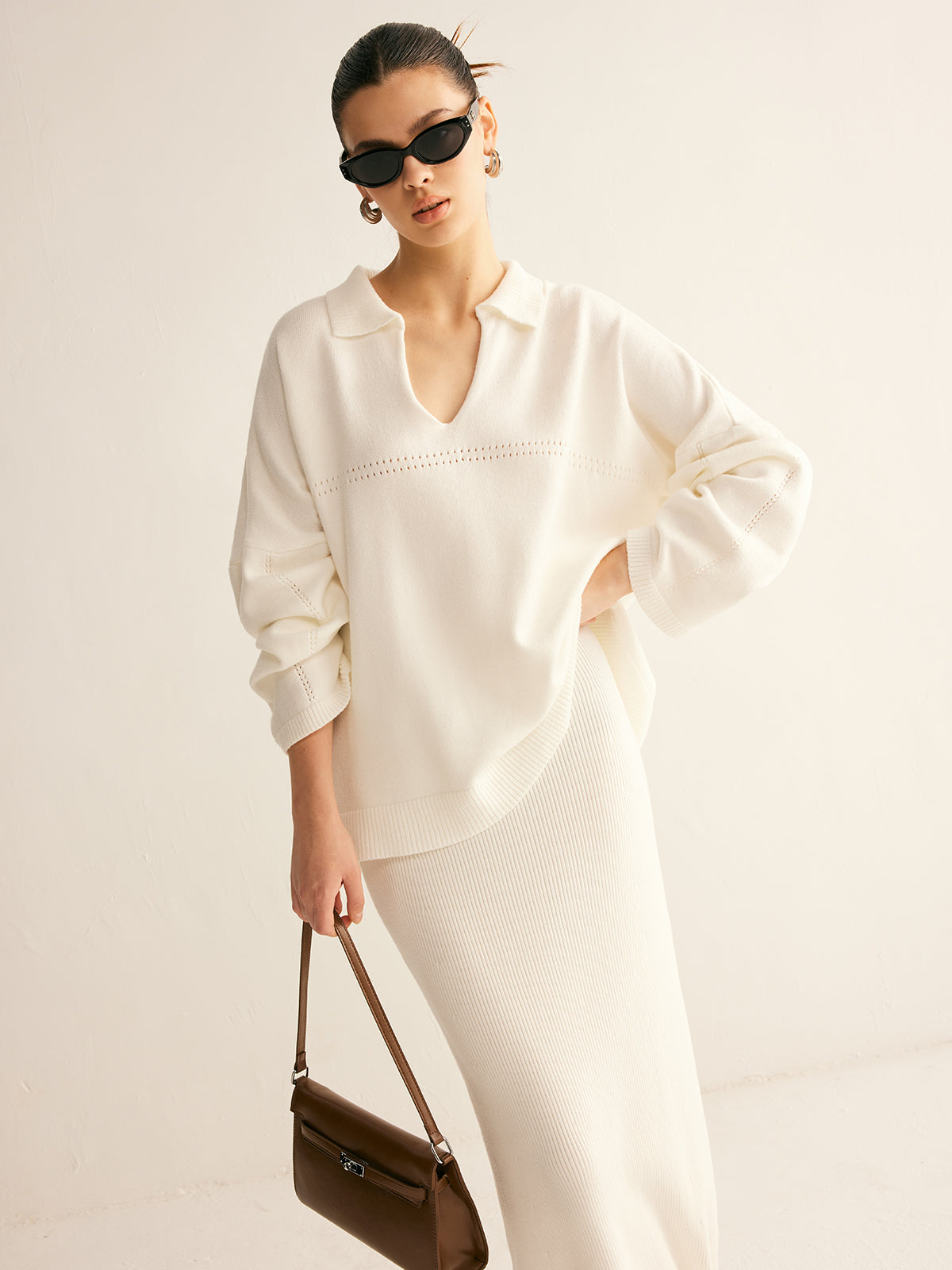 Minimalist Knit Midi Skirt Set-Chicvia