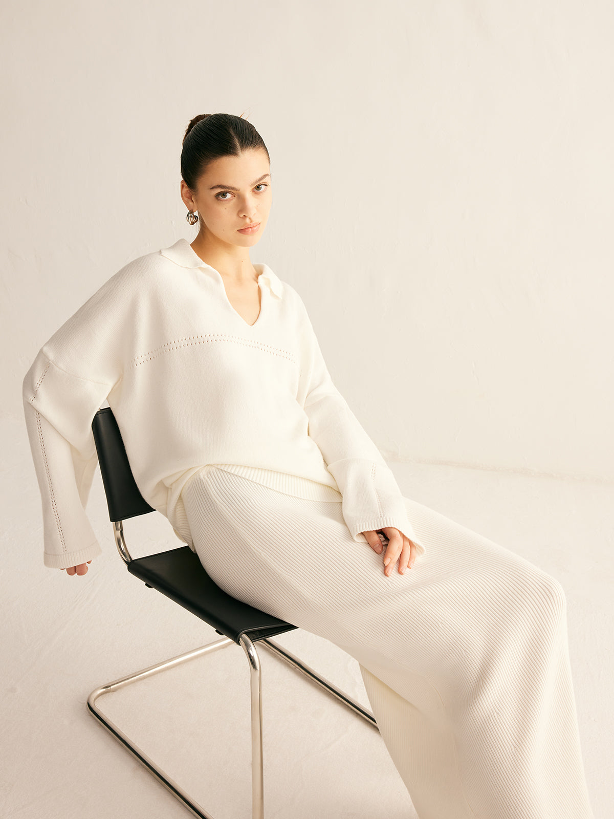 Minimalist Knit Midi Skirt Set-Chicvia