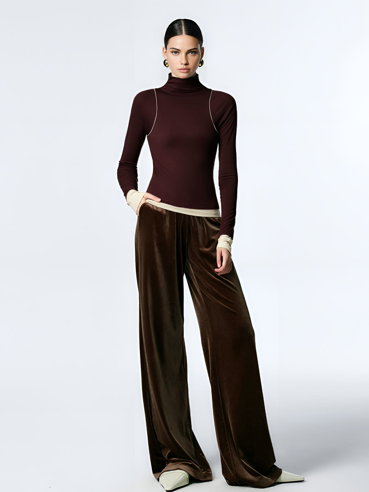 Mock Neck Contrast Binding Jersey Top-Chicvia