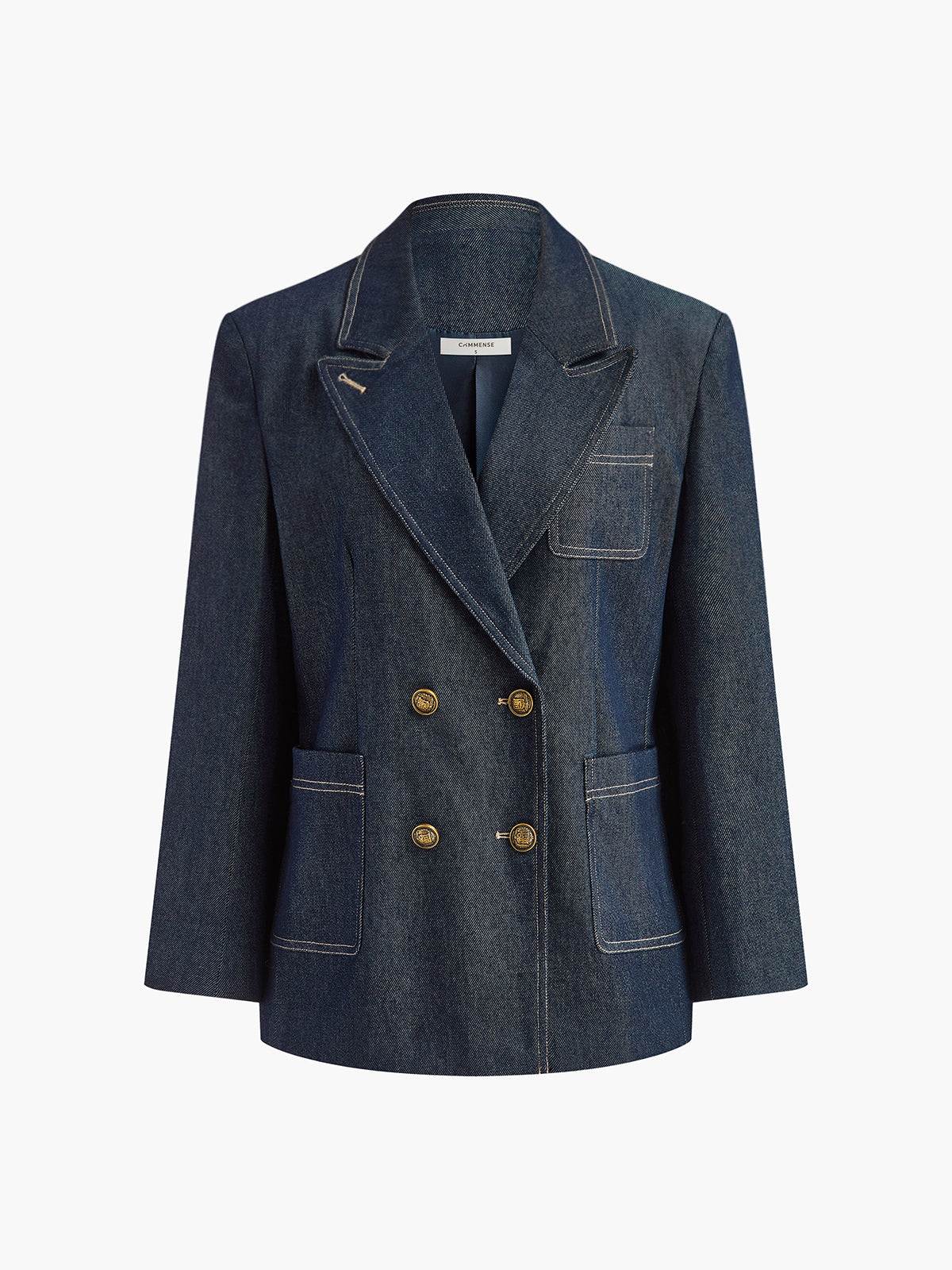 Cotton Lapel Denim Blazer-Chicvia