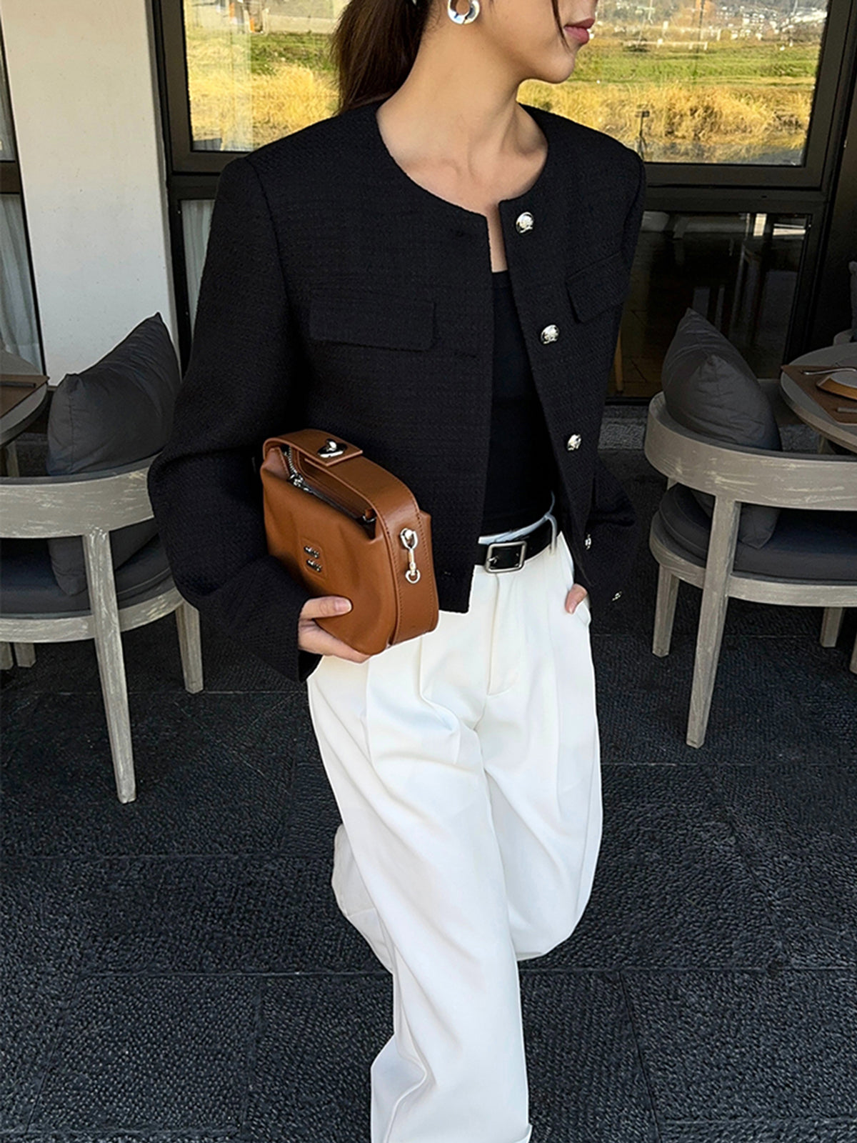 Button Down Tweed Jacket-Chicvia