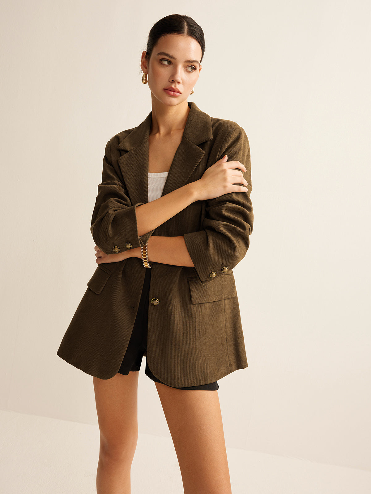 Corduroy Lapel Blazer-Chicvia