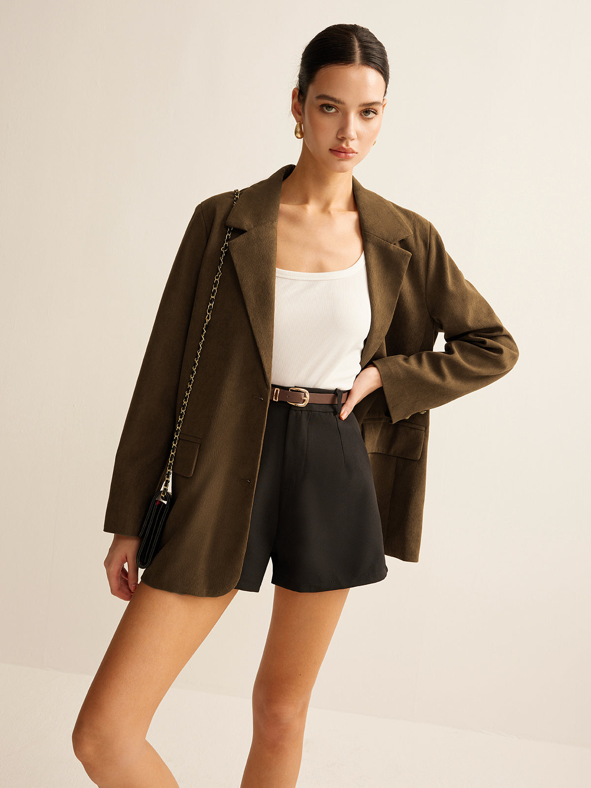 Corduroy Lapel Blazer-Chicvia