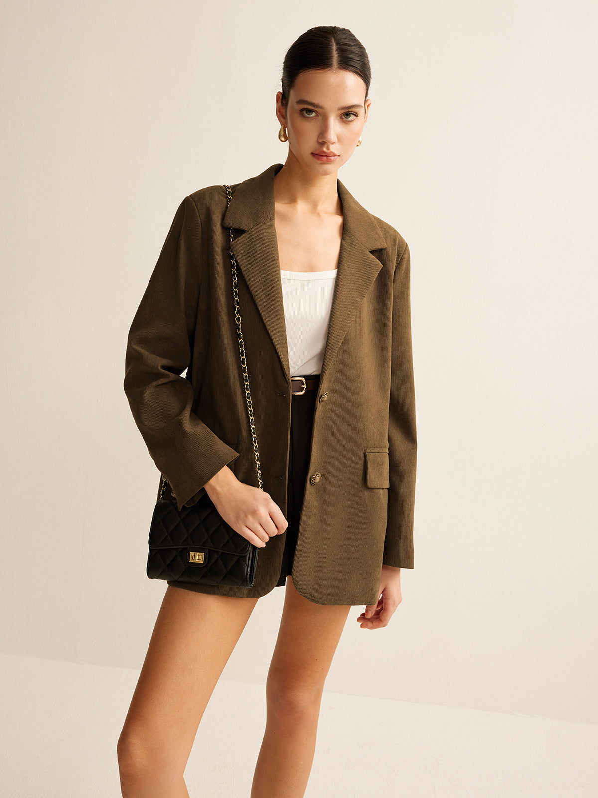 Corduroy Lapel Blazer-Chicvia