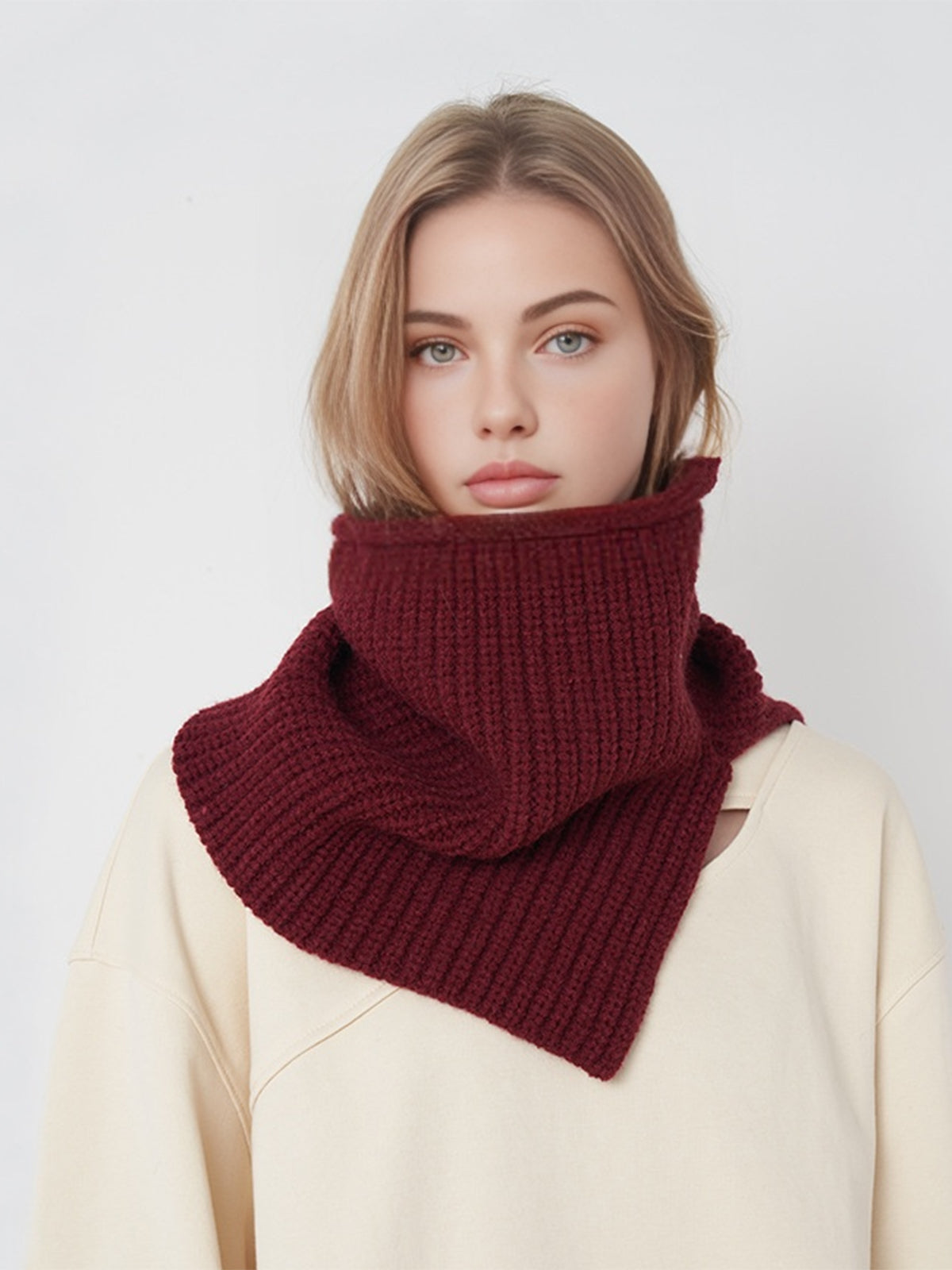 Plain Turtleneck Split Windproof Scarf-Chicvia