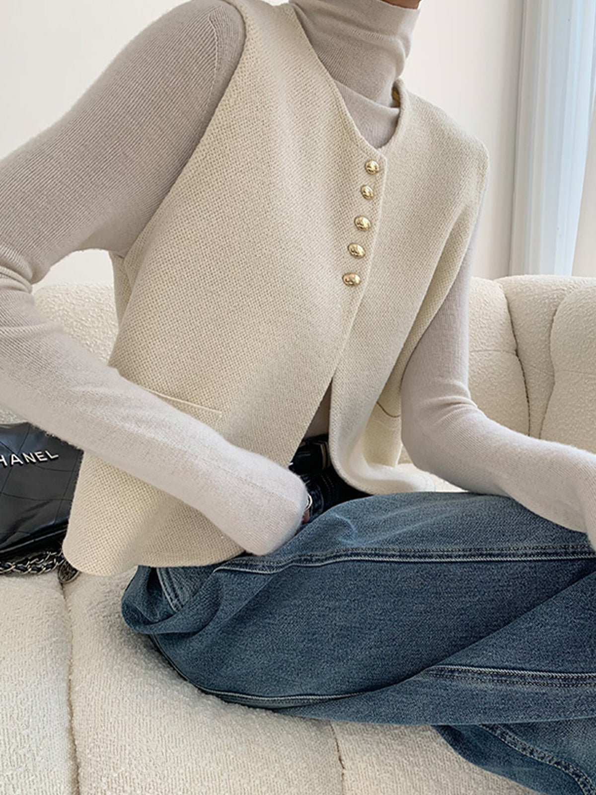 Elegant Split Sweater Vest-Chicvia