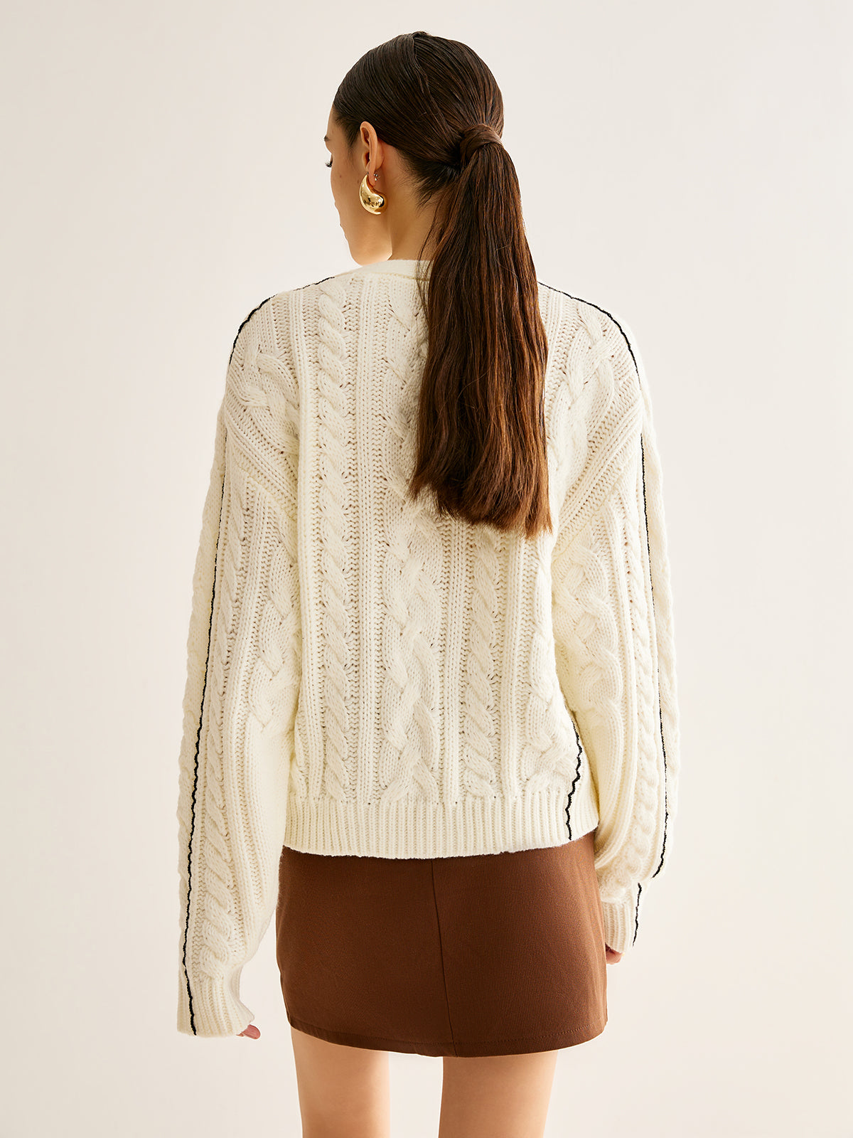 Contrast Binding Button Cardigan-Chicvia