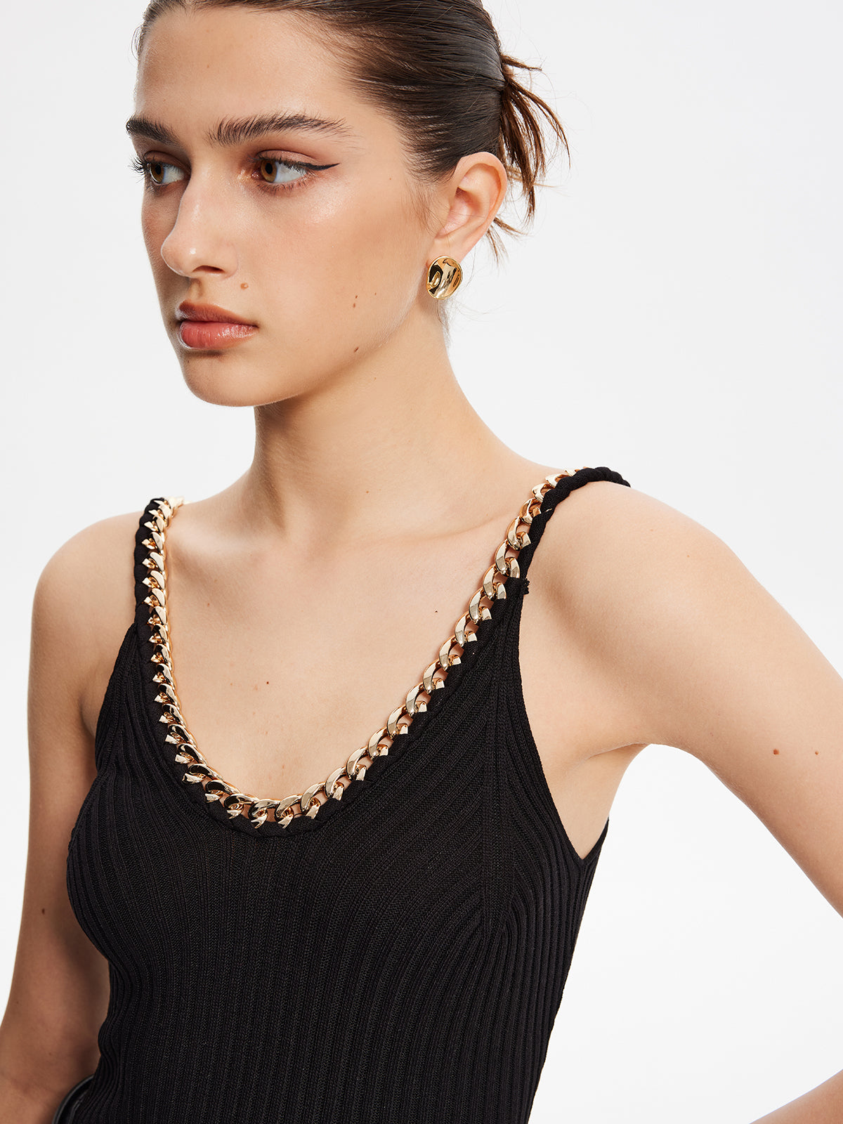 Metal-Trim Spaghetti Strap Sweater Vest-Chicvia