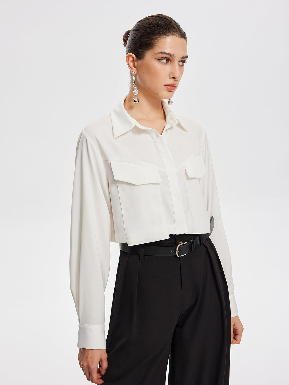 Fair And Square Collared Crop Shirt-Chicvia