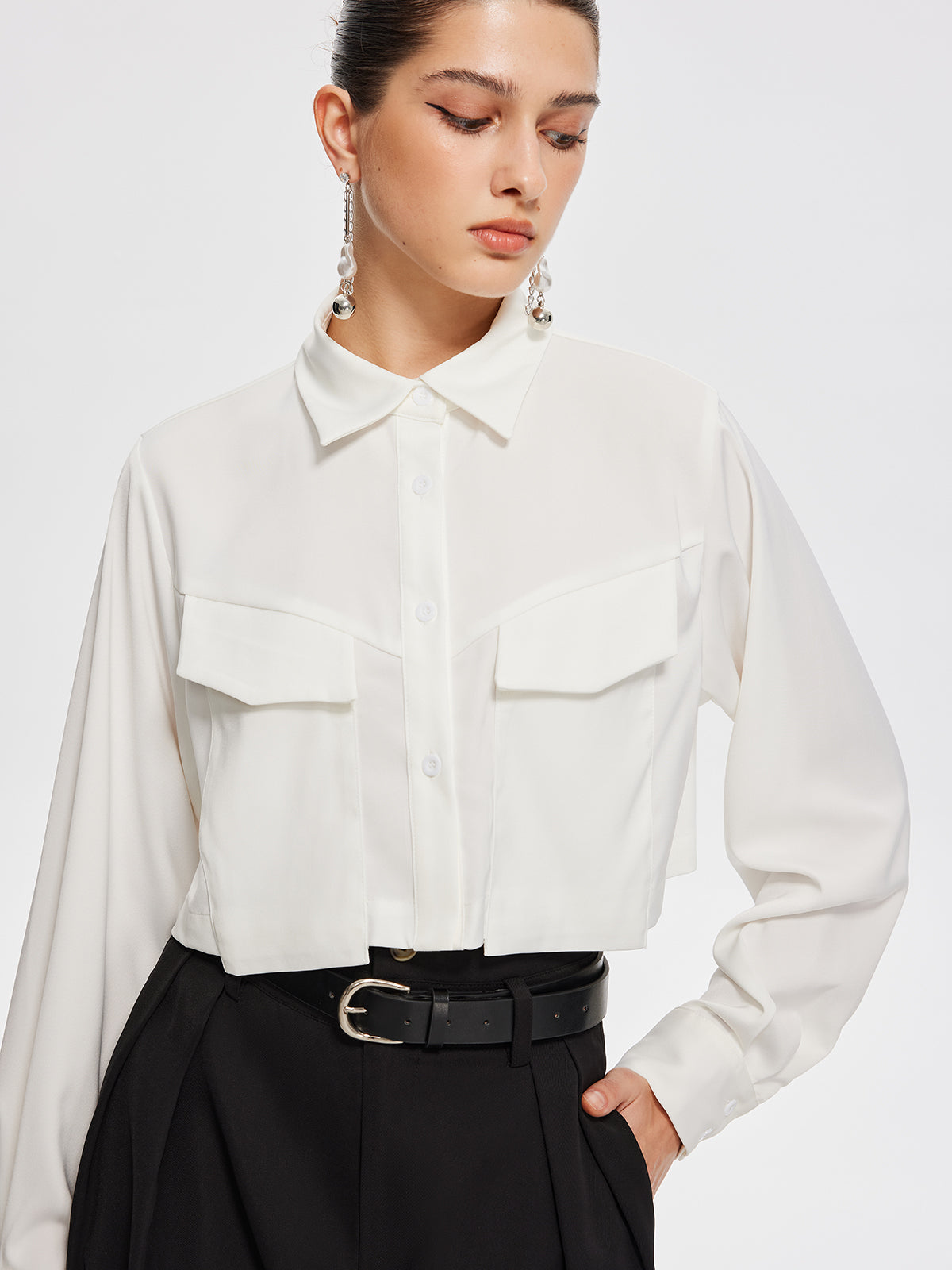 Fair And Square Collared Crop Shirt-Chicvia