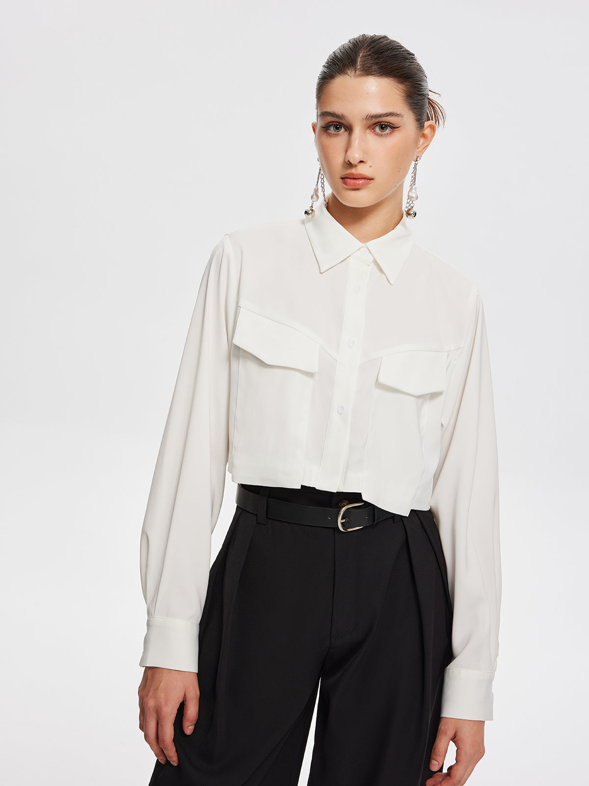 Fair And Square Collared Crop Shirt-Chicvia