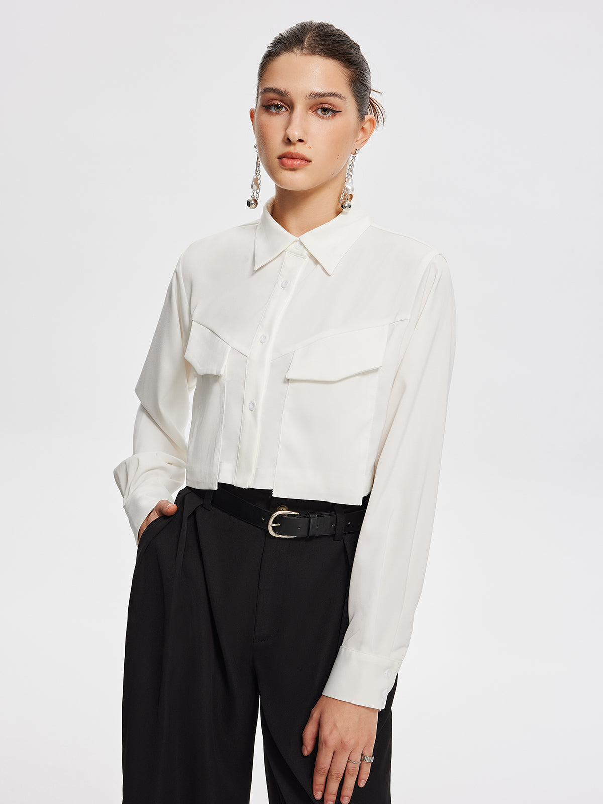 Fair And Square Collared Crop Shirt-Chicvia