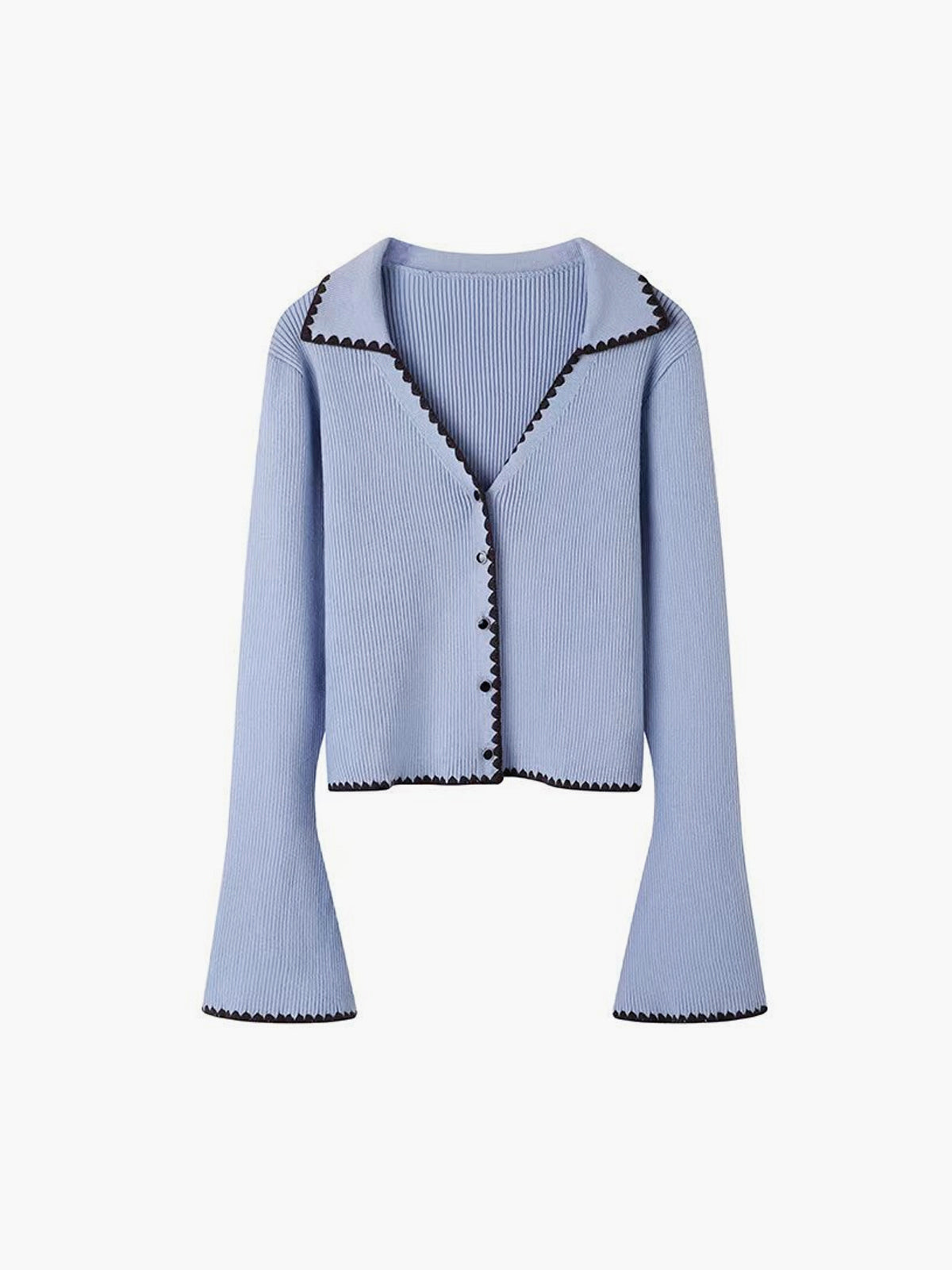 Embroidered Trim Lapel Cardigan-Chicvia