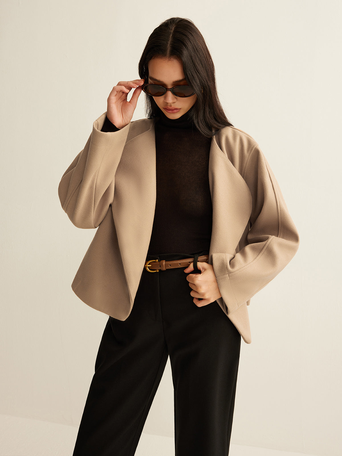 Plain Lapel Shift Jacket-Chicvia