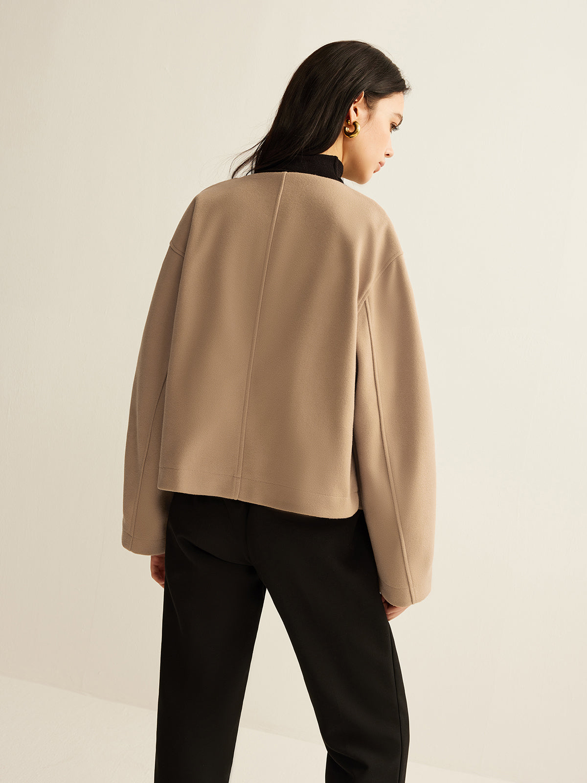 Plain Lapel Shift Jacket-Chicvia