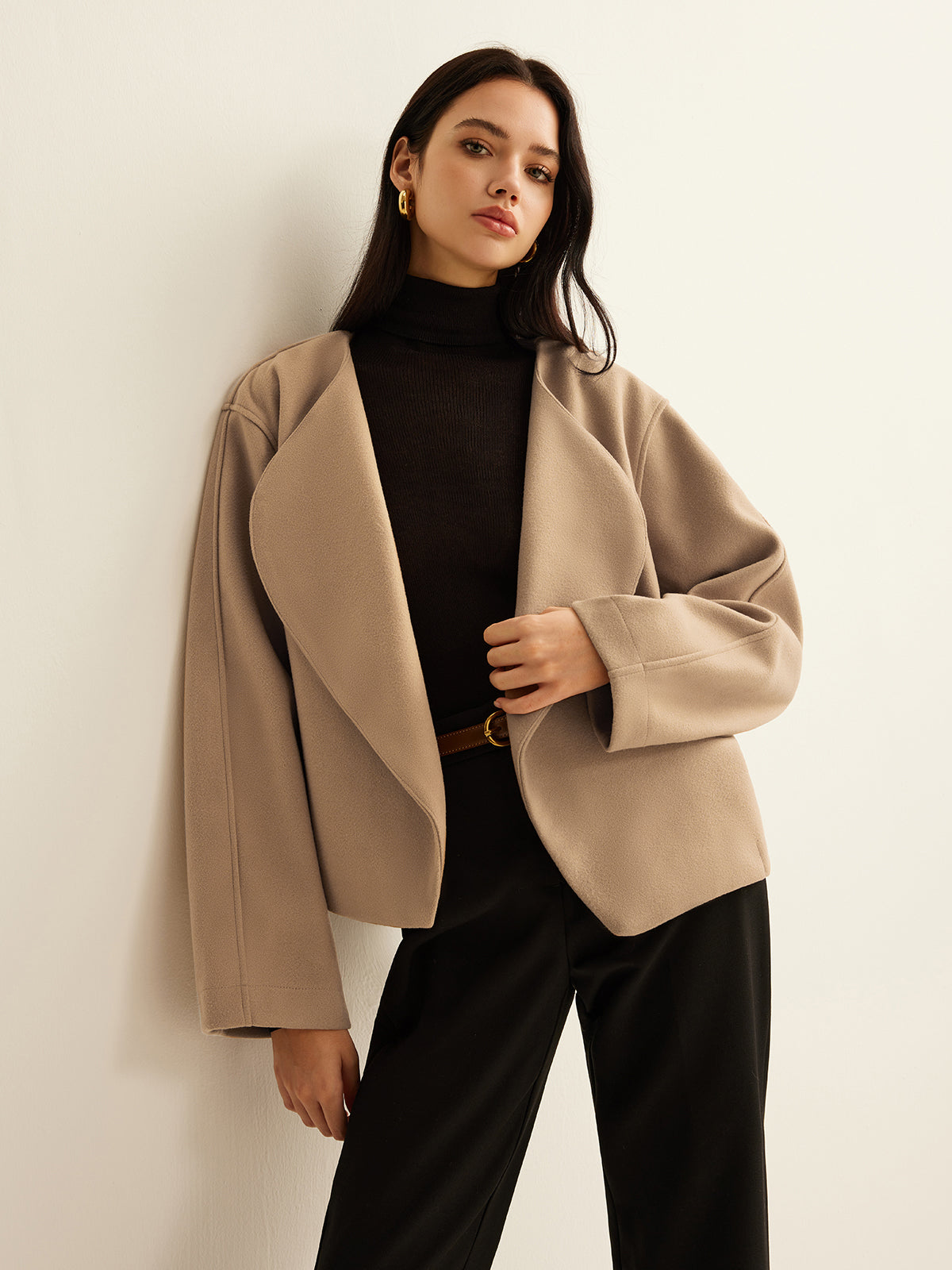 Plain Lapel Shift Jacket-Chicvia