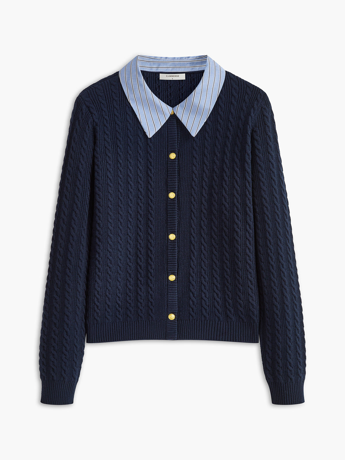 Cable-Knit Button Panel Cardigan-Chicvia