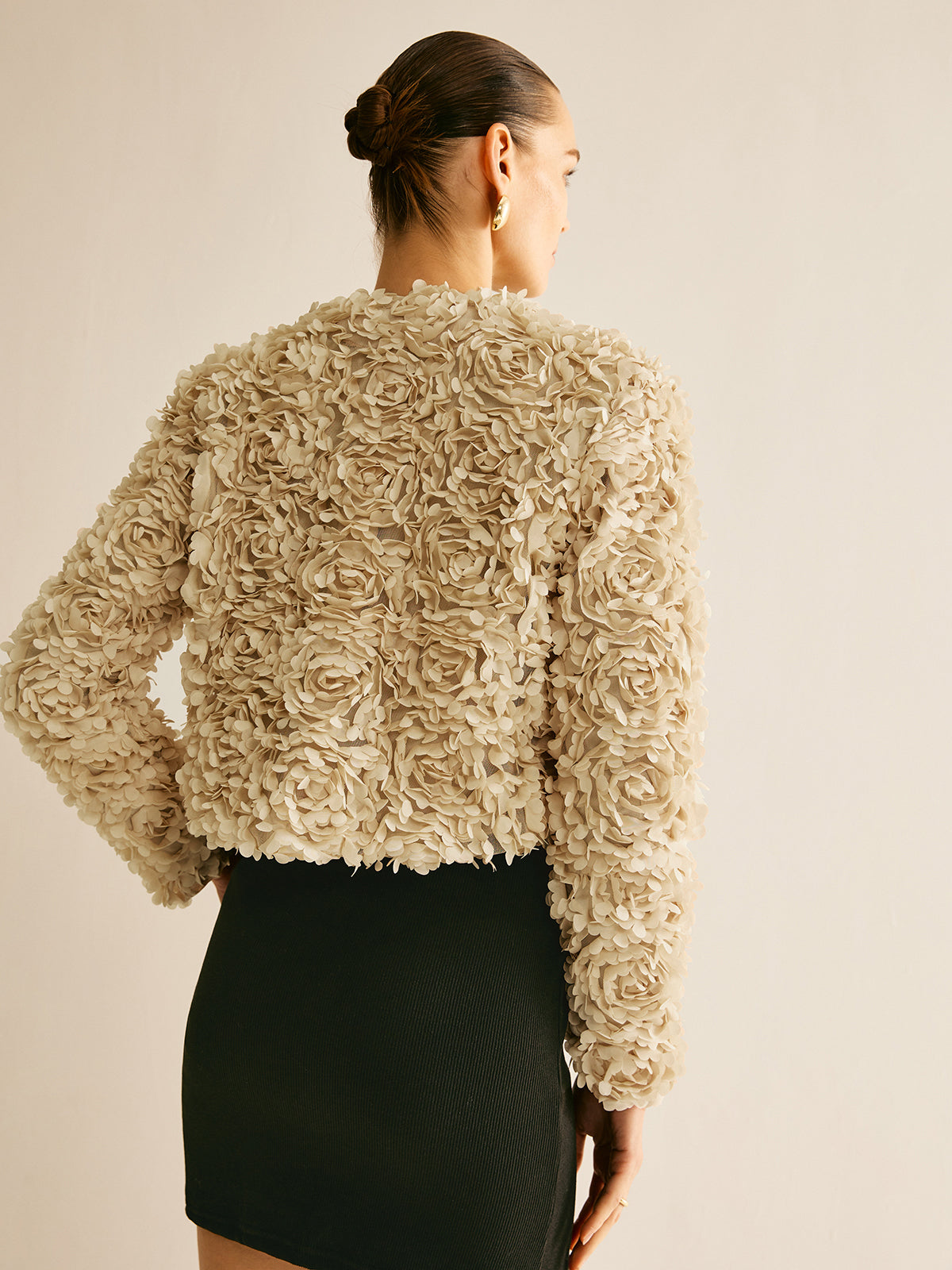 Flower Crew Neck Jacket-Chicvia