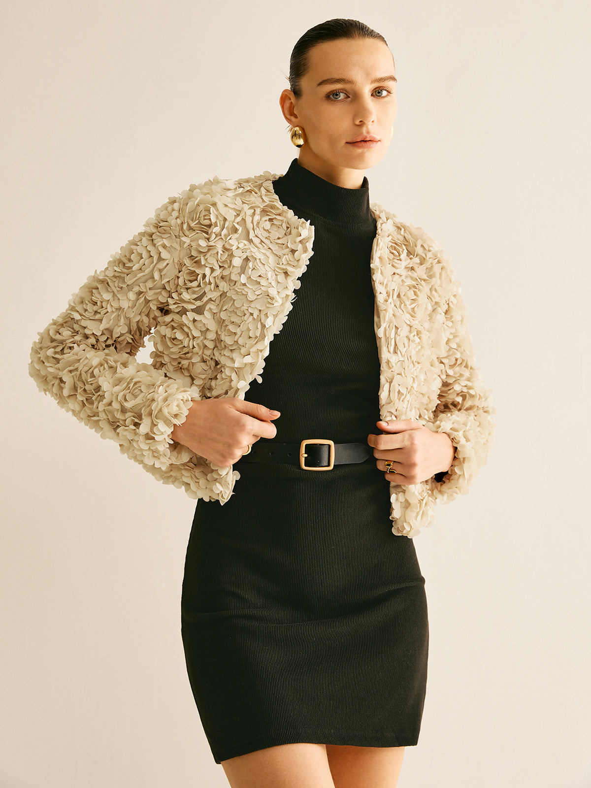 Flower Crew Neck Jacket-Chicvia