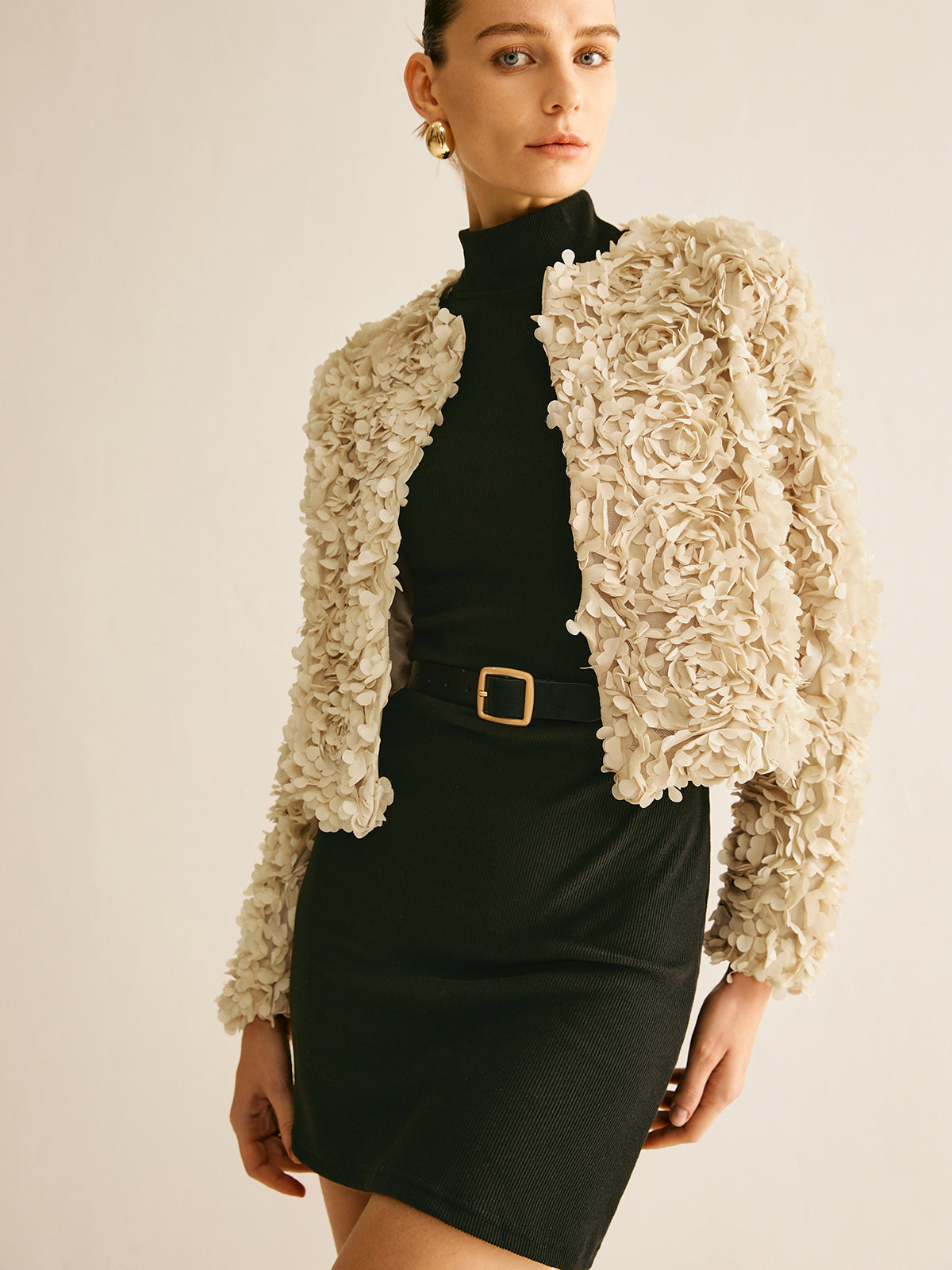 Flower Crew Neck Jacket-Chicvia