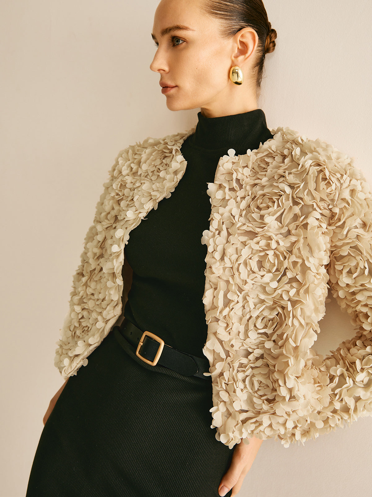 Flower Crew Neck Jacket-Chicvia