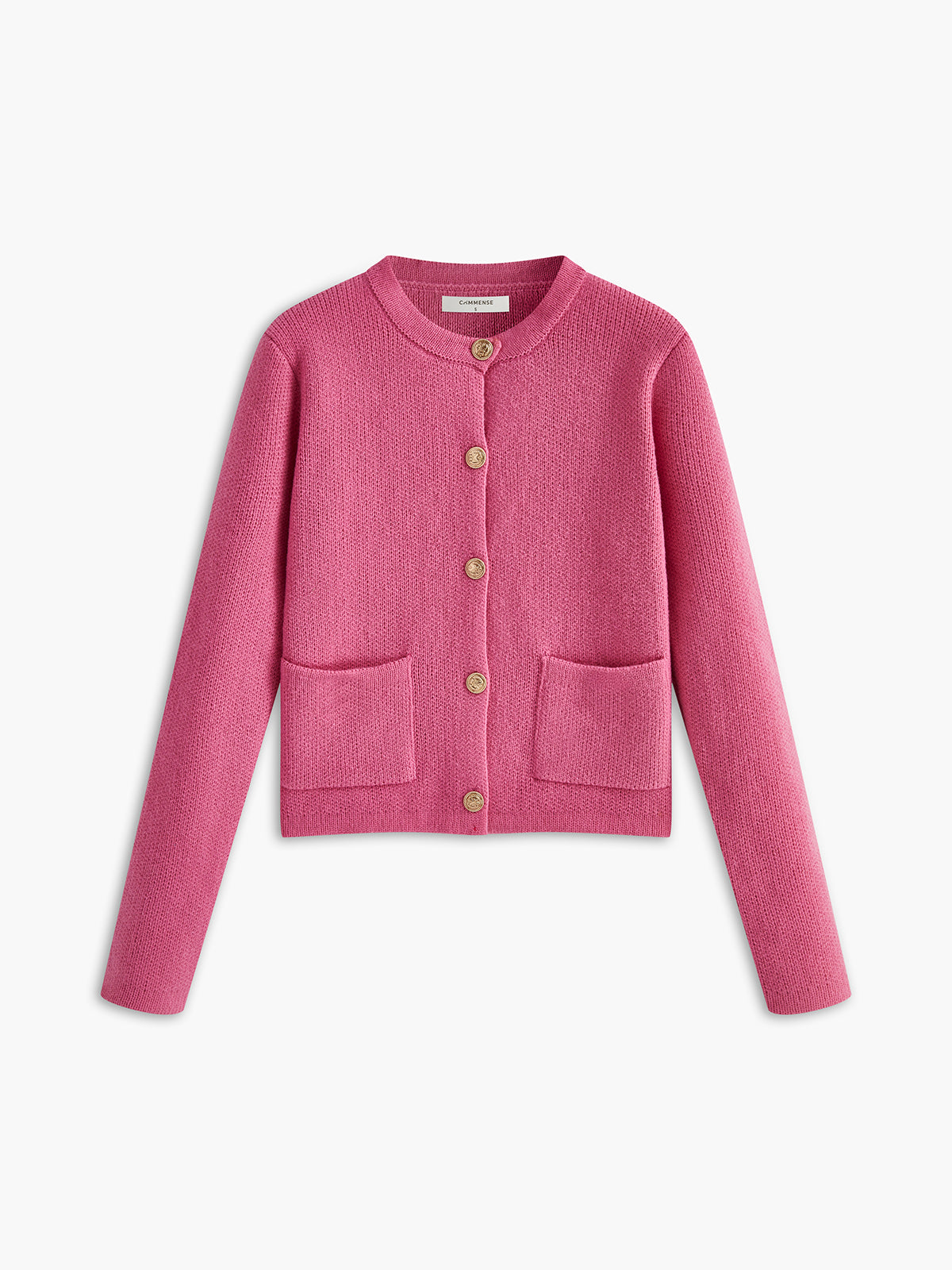 Crew Neck Golden Button Knit Outerwear-Chicvia