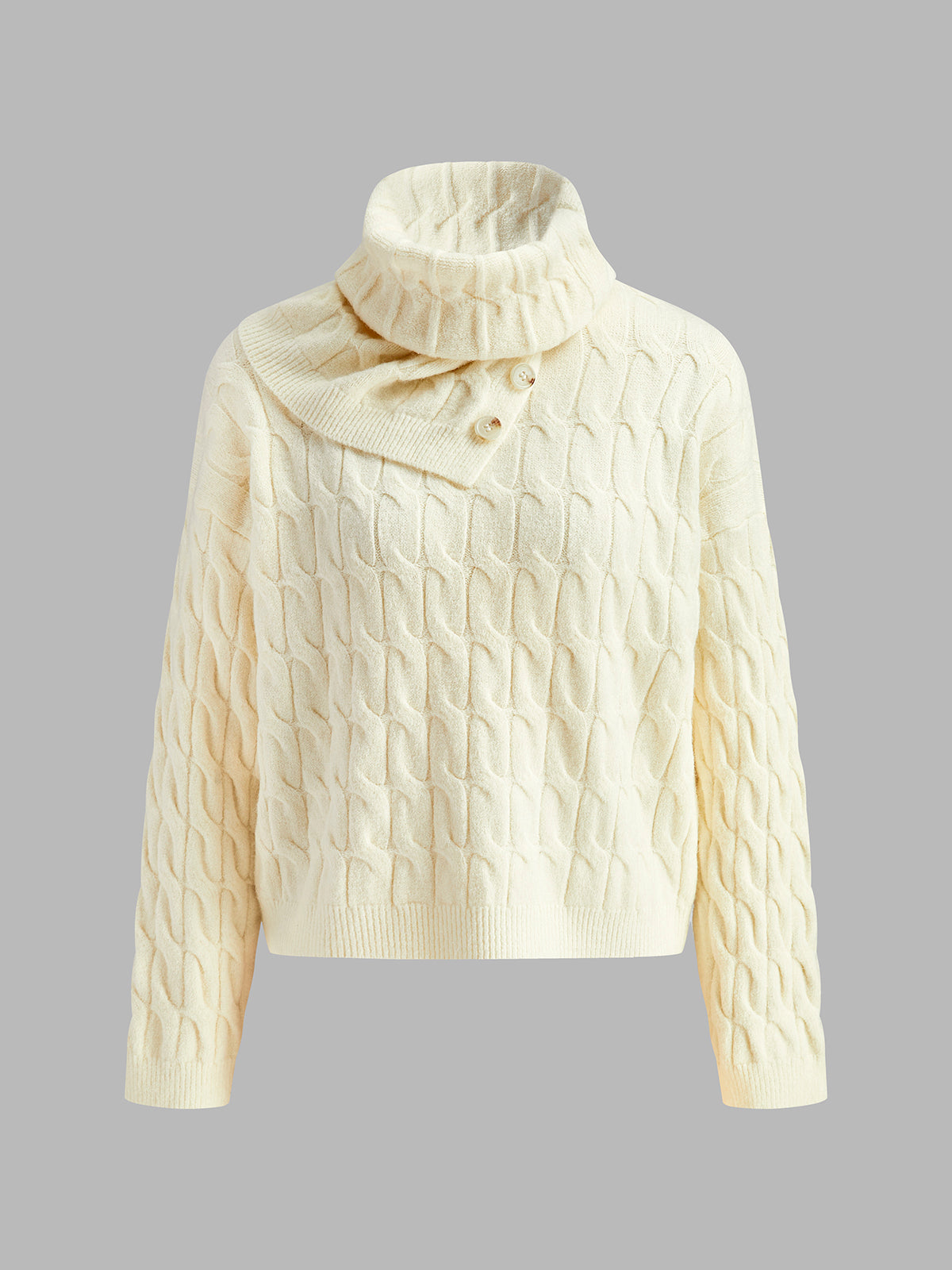 Cable Sweater With Button Scarf-Chicvia