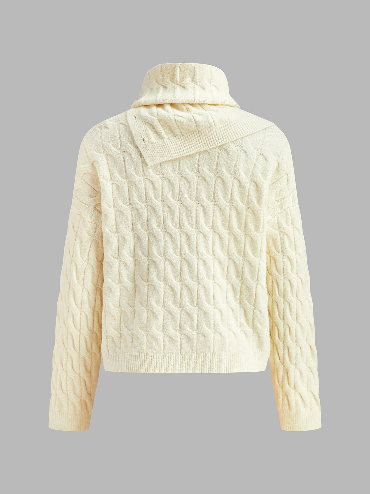 Cable Sweater With Button Scarf-Chicvia