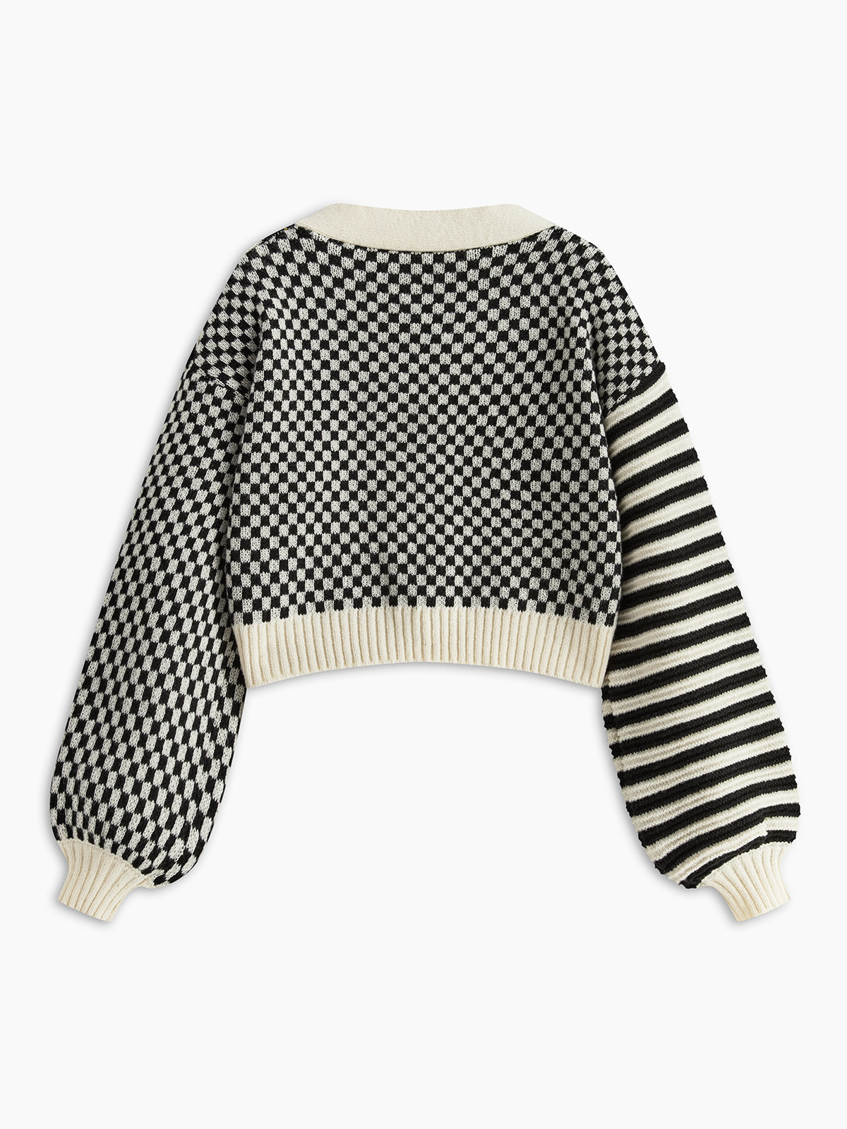 Oversized Geometric-Pattern Crop Knit Outerwear-Chicvia
