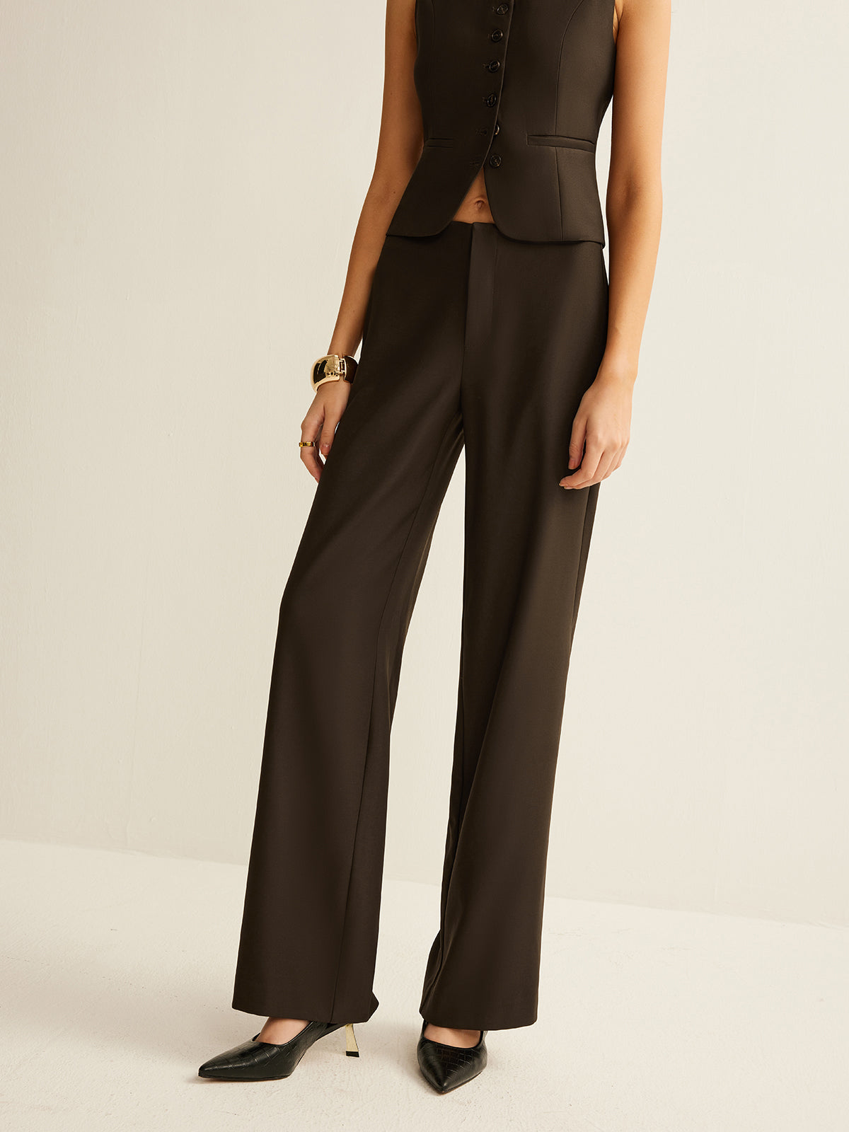 High-Waist Straight Pants-Chicvia