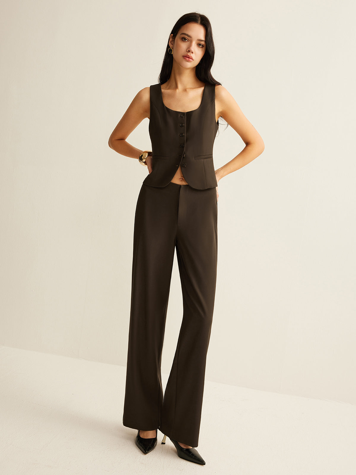 High-Waist Straight Pants-Chicvia