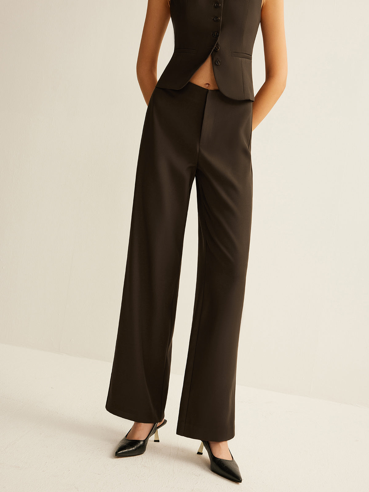 High-Waist Straight Pants-Chicvia