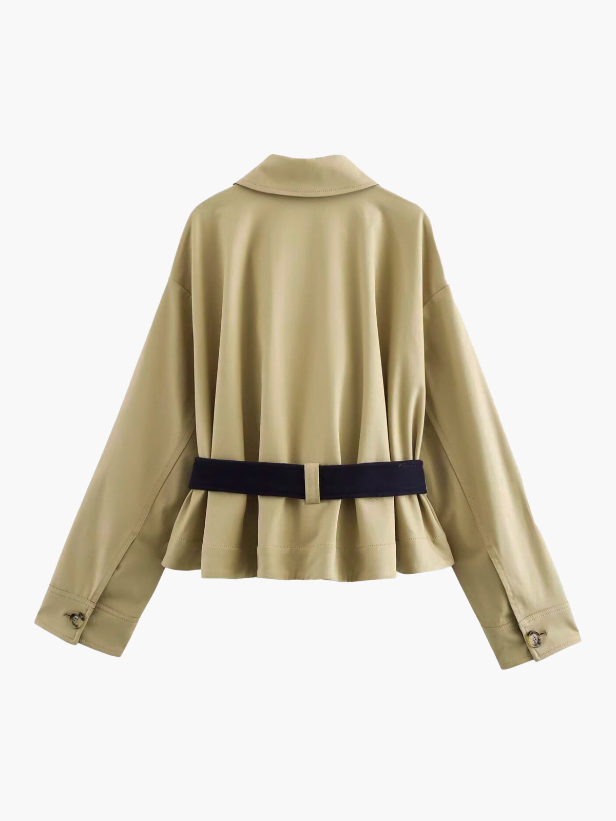 Contrast Belt Button Trench Coat-Chicvia