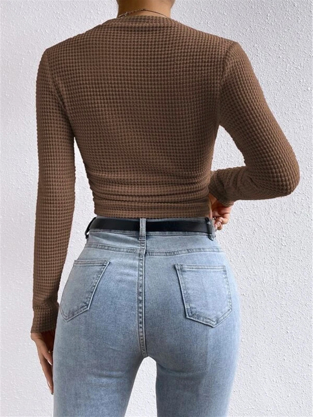 Plain Waffle Slim Sweater-Chicvia