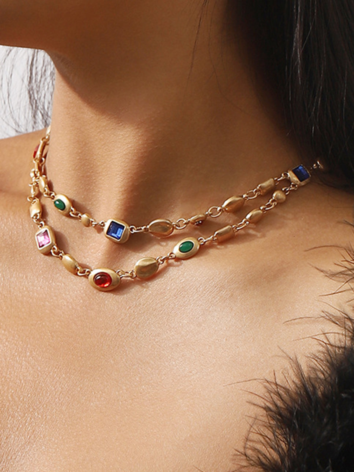 Double-Layer Colorful Beaded Necklace-Chicvia