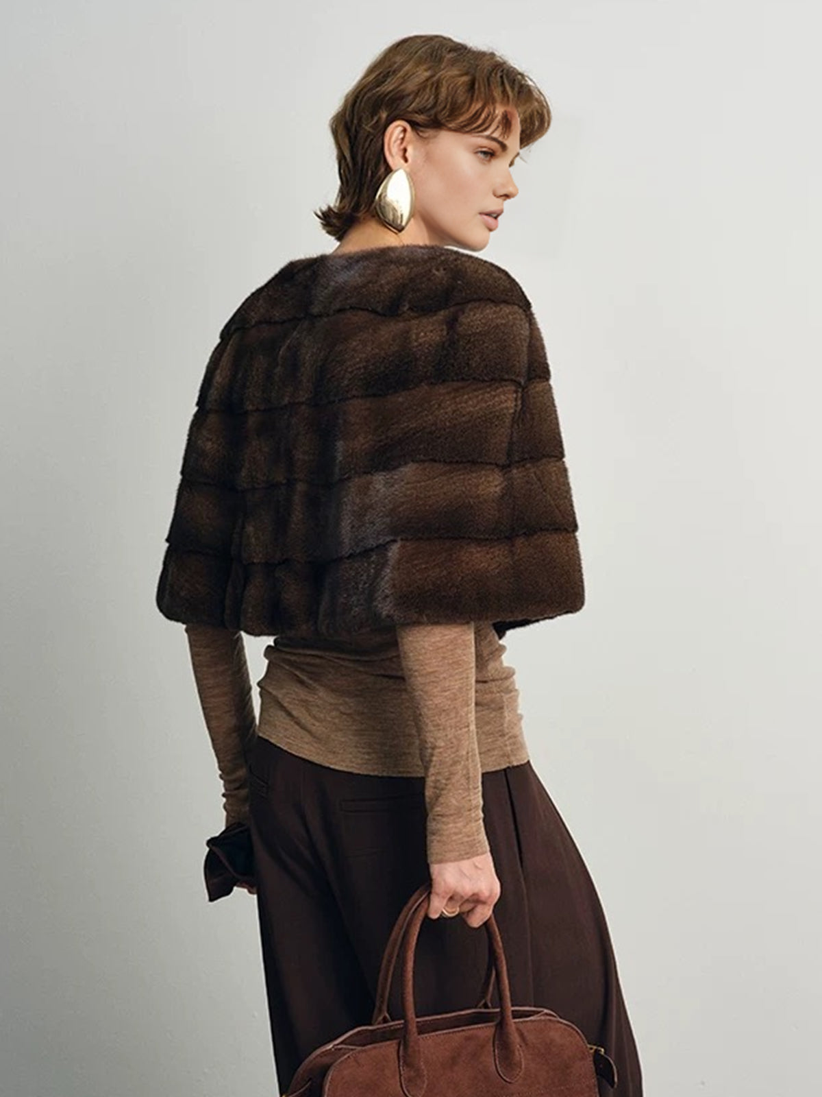 Faux Fur Crop Plaid Cape-Chicvia