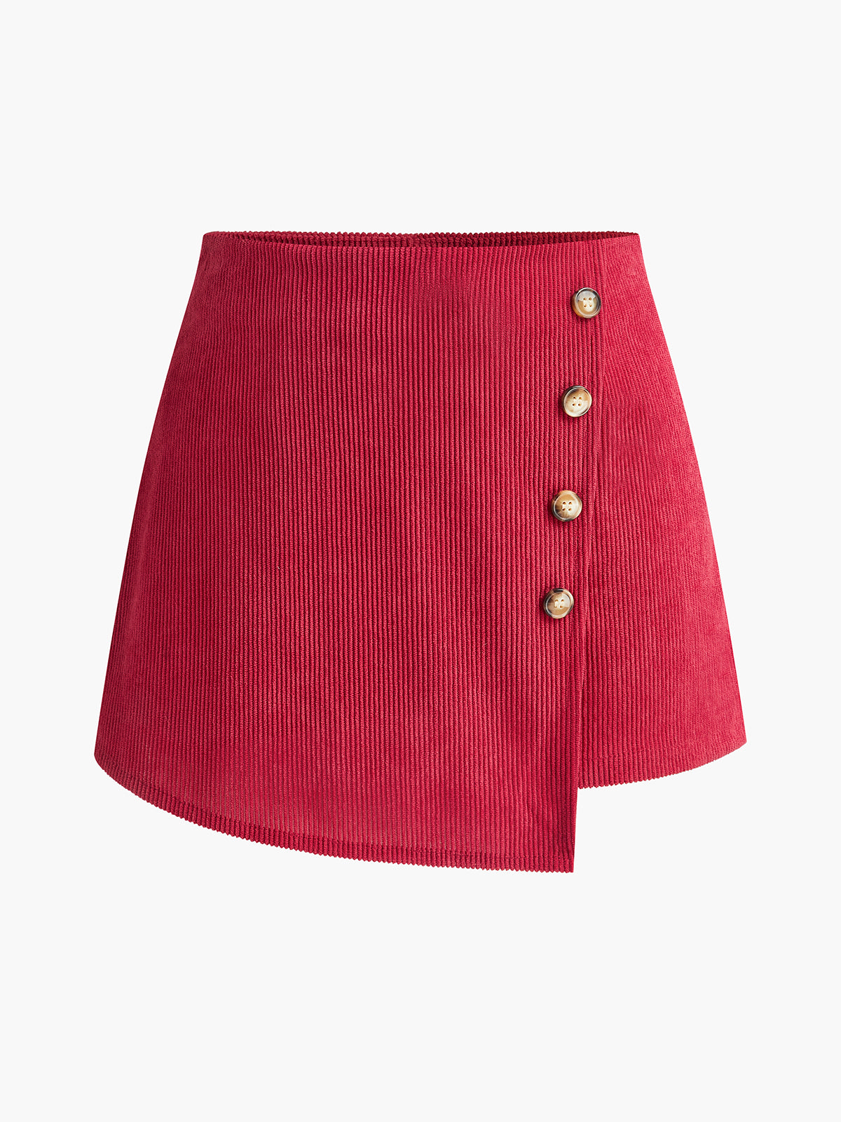 Button-Decor Corduroy Zipper Skort-Chicvia